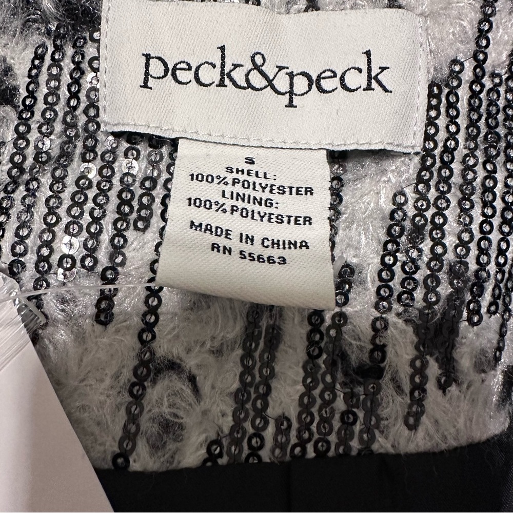 Peck & Peck Jacket Womens Small 3/4 Sleeve White & Black Pocket Sequins New - Picture 7 of 7
